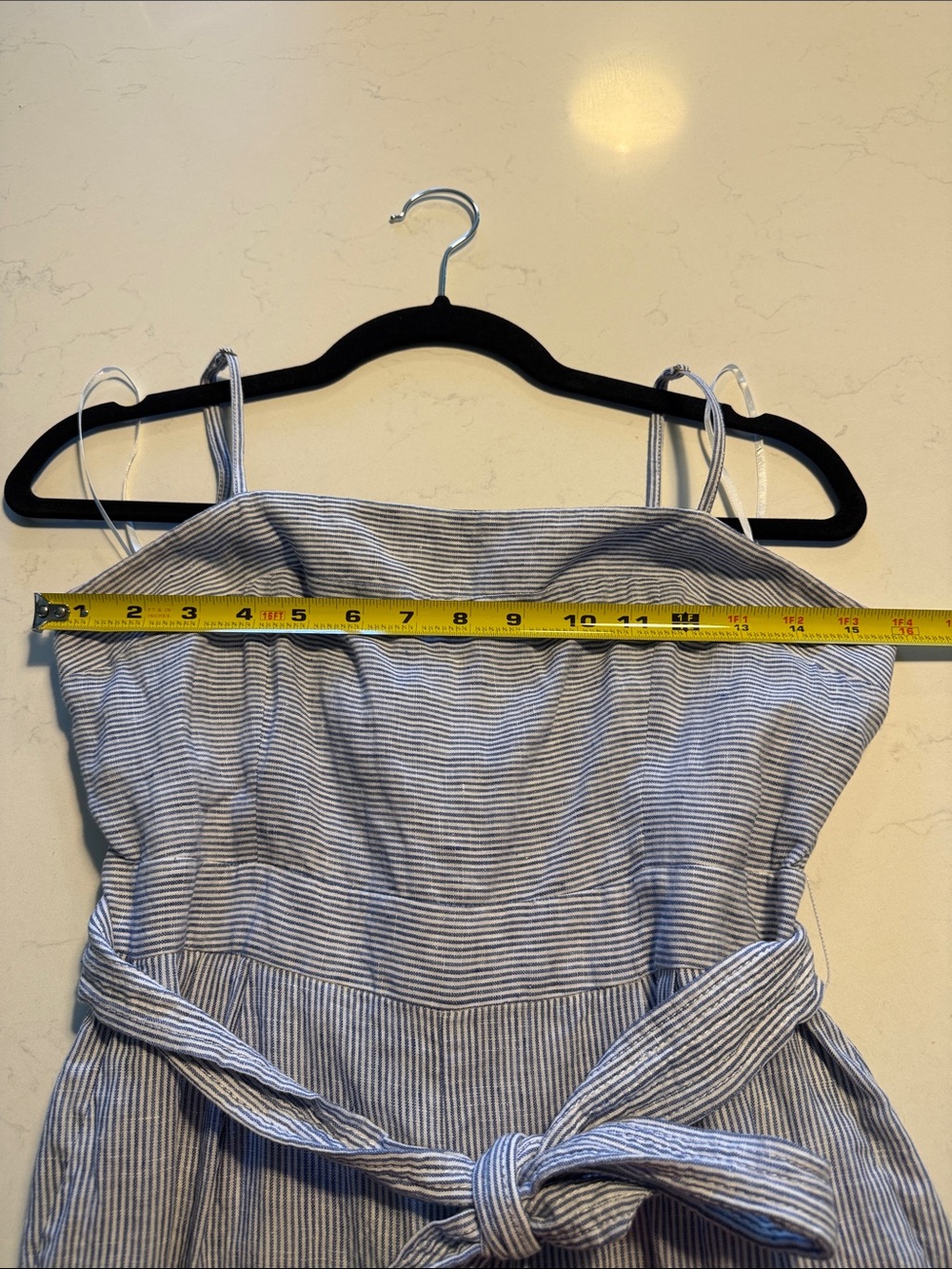 J Crew size 6 Petite Striped Blue Linen-Blend Sleeveless Jumpsuit with Tie Waist - Picture 5 of 6
